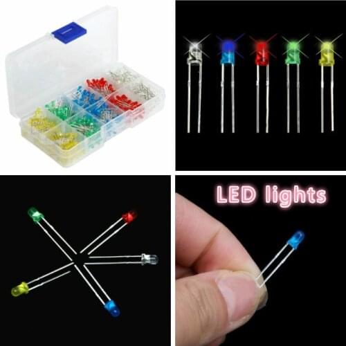 500pcs/3mm LED light 5 color mix: white yellow red green blue light emitting diode assorted kit