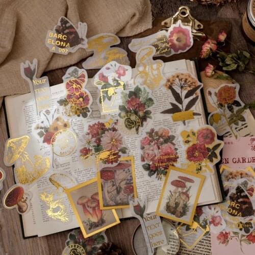 60 Pcs Washi Bronzing Stickers Flowers Plant Series Decals For Journal Decoration Diy Scrapbook Laptop Envelop