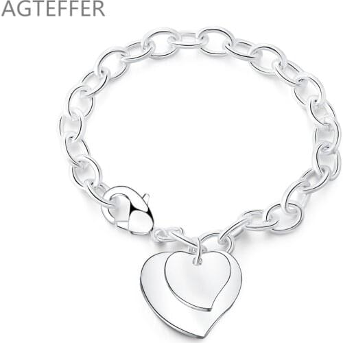 AGTEFFER 925 Sterling Silver Double Heart For Women Wedding Engagement Party Fashion Jewelry