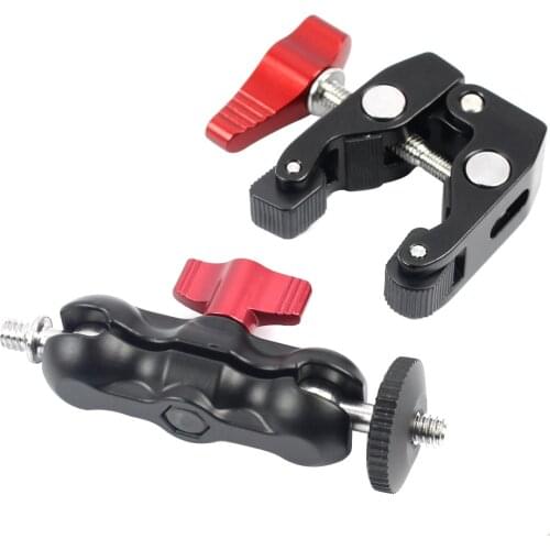 Aluminum Magic Arm Dual 1/4" Ball Head Mount Handlebar Super Clamp for Hotshoe Monitor Tripod Rig for Canon Nikon DSLR Camera