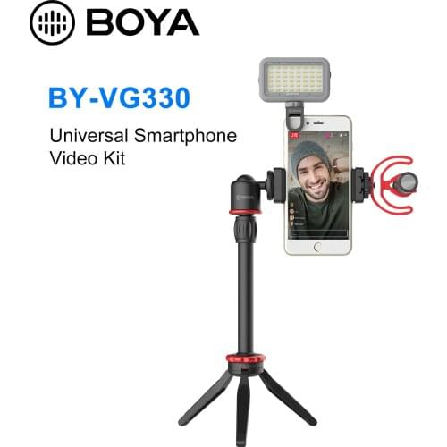 BOYA BY-VG330 universal smartphone video kit with Tripod Phone Clip Mount Cardioid microphone for video shooting, vlogging