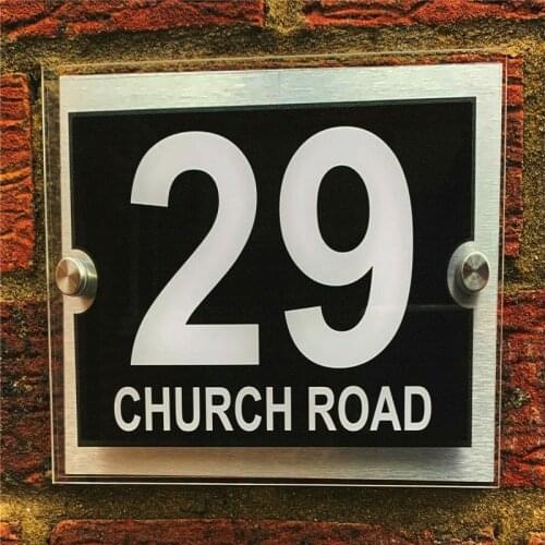 Acrylic & Aluminium House Number Door sign door House Sign Wall Gate Door Number Street Name Plaque Acrylic Glass Effect Stylish