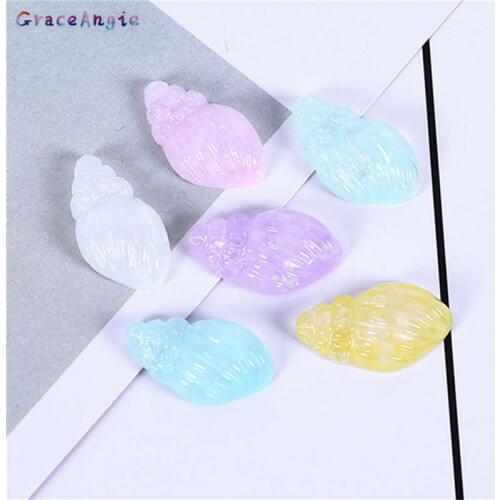 GraceAngie 20pcs Random Ocean Conch Charms Cabochon Slime Beads for Phone Decoration Hair Ring Making Accessory