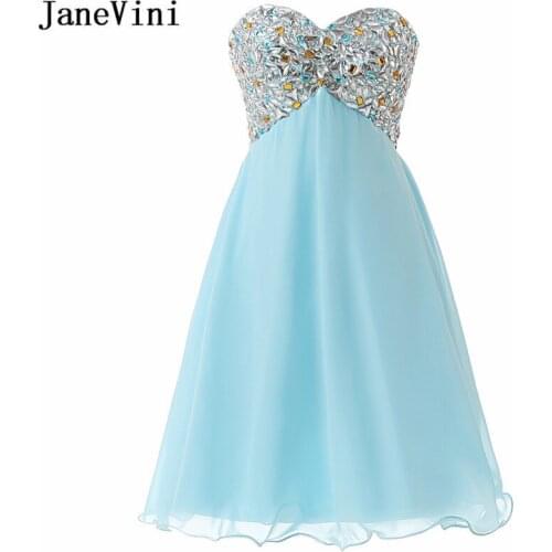 JaneVini Charming Short Mini Homecoming Dresses Crystals Sky Blue Sweetheart Tulle Bleu Ladies Beaded Cocktail Party Gowns 2020