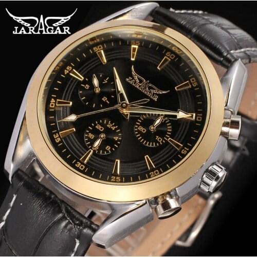 Jaragar Mens Mechanical Watches Automatic Genuine Leather Business Dress 6 Hands Calendar Montre Homme Top Brand Luxury Clock
