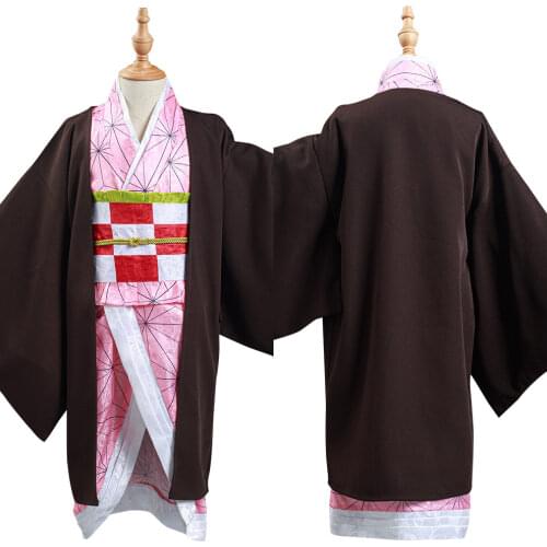 Anime Demon Slayer: Kimetsu no Yaiba Kamado Nezuko Cosplay Costume Kids Kimono Outfits Halloween Carnival Suit