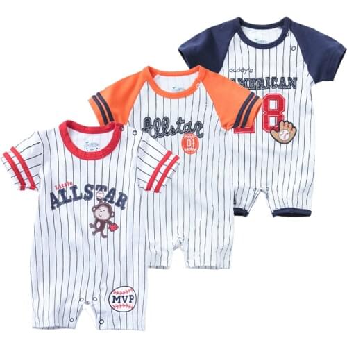 Summer Newborn Baby Clothes Boys Romper Short Sleeve Jumpsuit Cartoon Printed Sports Baseball Rompers Overalls Baby Clothes