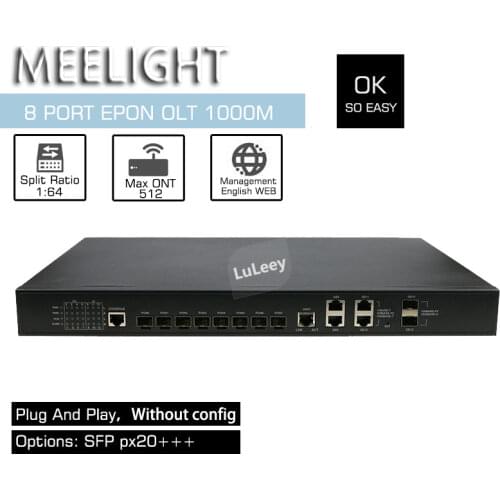 8 port EPON OLT intelligent network web management switch Optical fiber equipment 1:64 compatible with multi-brand ONU max 512