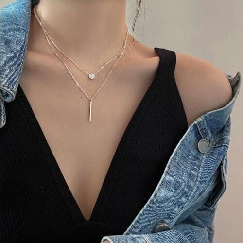 Fashion Multilayer Necklaces Cool Simplicity Cubic Zirconia Cuboid Disc Pendants Choker Necklace for Women Collier Party Jewelry