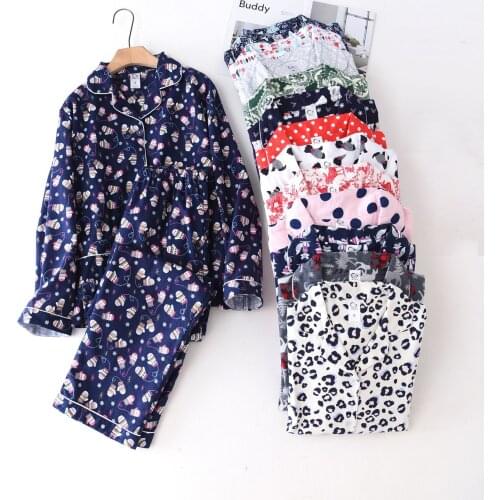 Winter Casual pajamas sets women 100% cotton Korea cute cartoon long sleeve loose sleepwear women pyjamas mujer plus size