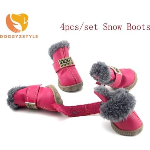 Fashion Dogs Winter Snow Boots Leather Dog Shoes For Chihuahua Waterproof Anti Slip Pet Shoes For Small Dogs Teddy DOGGYZSTYLE