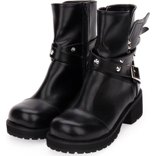 Fashion Winter Women High Heels Platform Short Boots Dark Punk Rivets Wing Muffin Shoes New Female Large Size Casual Gothic Boot