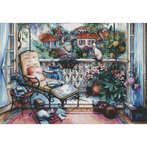 Beautiful balcony patterns Counted Cross Stitch 11CT 14CT 18CT DIY Chinese Cross Stitch Kits Embroidery Needlework Sets
