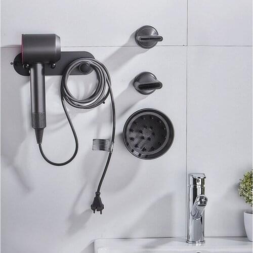 Wall Mounted Holder for Dyson Supersonic Hair Dryer, Self Adhesive Wall Hanging Power Plug, Diffuser and Nozzles Organizer