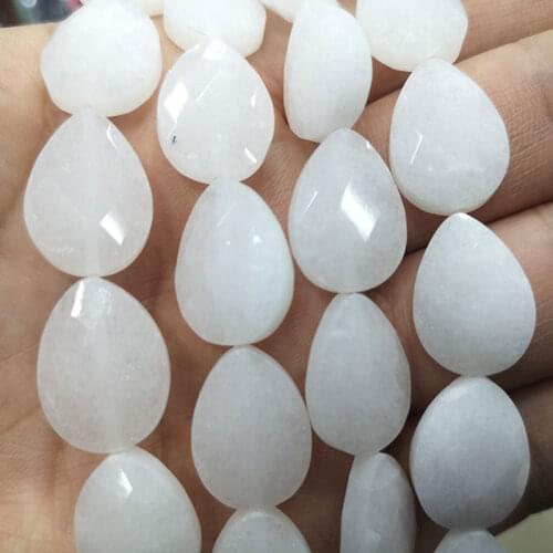 Natural Faceted Water Drop White Jade Stone Beads Gemstone Spacer Beads For Jewelry Making DIY Bracelet Earrings 13*18mm