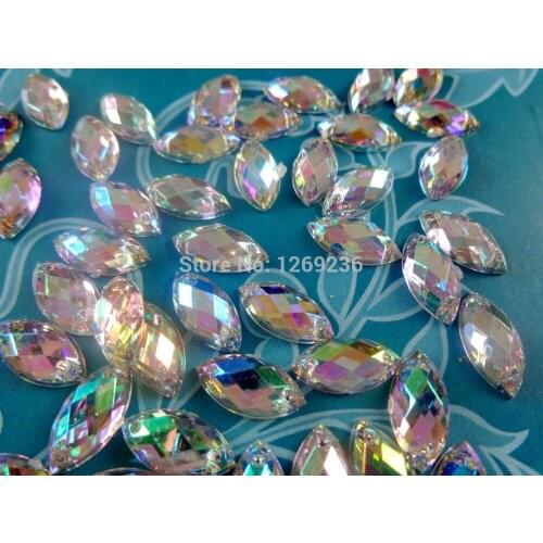 Navette 6*12mm 400pcs/bag dazzlingly ABcolour sew on Acryl Crystal Rhinestones Hand Sewing loose beads Strass Diamond