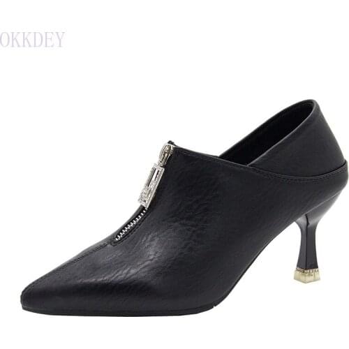 2020 new one-shoe two wearing womens high-heeled thin heels tip fashion water drill zipper single shoes