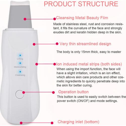 Rechargeable Skin Scrubber Ultrasonic Face Cleaning Peeling Machine Ion Blackhead Removal Facial Pore Cleaner Skin Care Tools