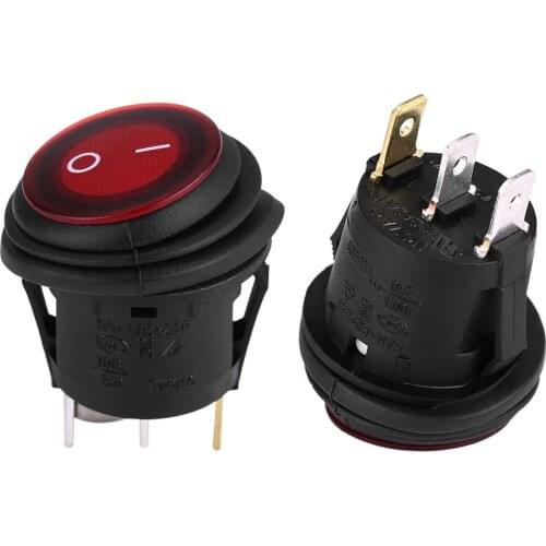 2 pcs Plastic Metal waterproof Black + Red LED Light 12V 20A 3Pin Car Auto Boat Round Rocker Toggle Switch with a keyhole slot