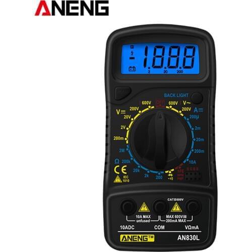 ANENG AN830L Handheld Digital Multimeter LCD Backlight Portable AC/DC Ammeter Voltmeter Voltage Tester Meter Multimetro