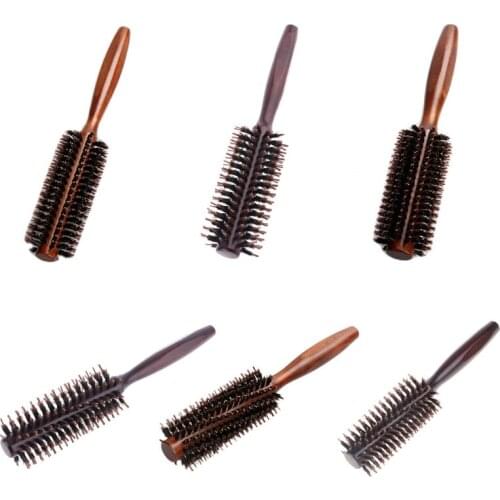 6 Types Straight Twill Hair Comb Natural Boar Bristle Rolling Brush Round Barrel Blowing Curling DIY Hairdressing Styling Tool