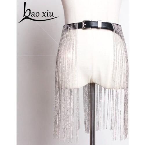 New Luxury Long tassel Boho Fringe Long belt personality leather black belt women Silver Bling Waist Ladies Belts Dress Straps