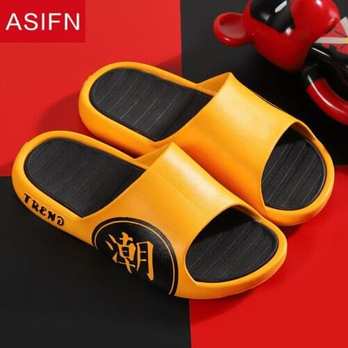 ASIFN Street Style Mens Fashion Slippers Summer Beach Slides Outside Women Home Slip on Bathroom Shoes Flip Flops Zapatillas