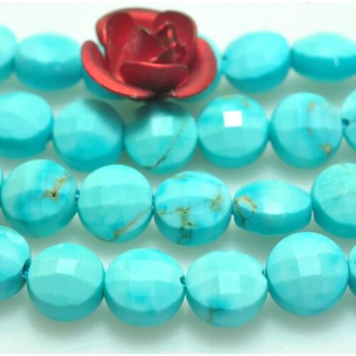 Blue Turquoise Faceted Coin Loose Beads Wholesale Gemstone Semi Precious Stone Bracelet Necklace For Jewelry Making Design Diy