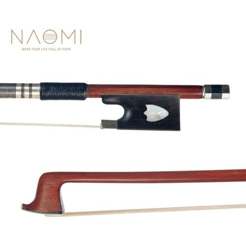 Naomi 4/4 Violin/Fiddle Bow Powerful Brazilwood Bow Round Stick Natural Horsehair Ebony Frog W/ Shell Inlay Beginner Use