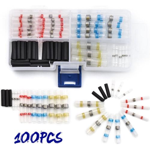100PCS Assorted Solder Seal Wire Connectors Heat Shrink Tube Fast Butt Connectors Waterproof Insulated Electrical Wire Terminals
