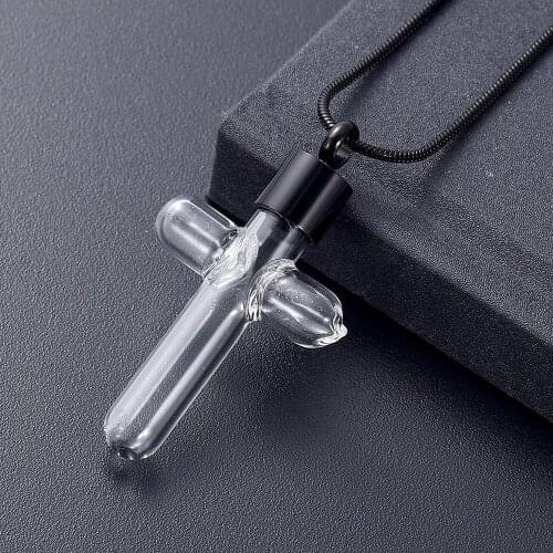 Glass Cross Cremation Jewelry Urn Necklace for Ashes Stainless Steel Memorial Ashes Keepsake Pendant Urn Jewelry