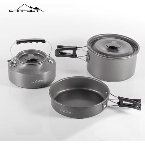 Ultra-light Aluminum Alloy Camping Cookware Utensils Outdoor Cooking Teapot Picnic Tableware Kettle Pot Frying Pan 3pcs/Set