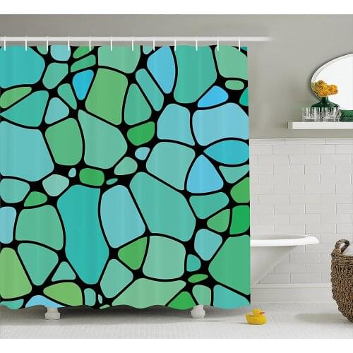Seafoam Shower Curtain Mosaic Geometric Vintage Inspirations Abstract Composition Waterproof Polyester Bath Curtain With Hooks