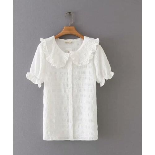 Plus size white black purple linen women t shirts 2021 casual summer tshirts peter pan collar butterfly sleeve ladies t-shirts