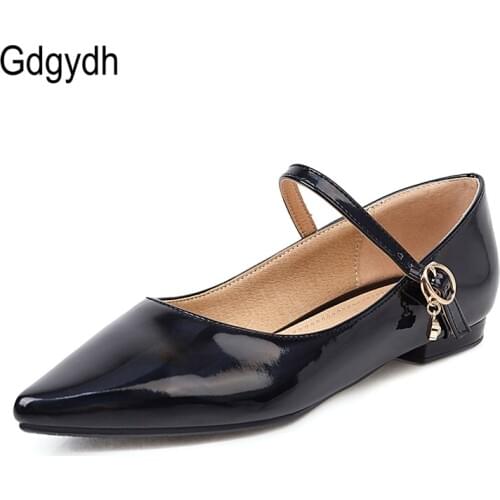 Gdgydh Patent Leather Pointed Toe Flats Women Mary Jane Fashion Crystal Ladies Office Shoes Flat Heel Comfortable Plus Size 46