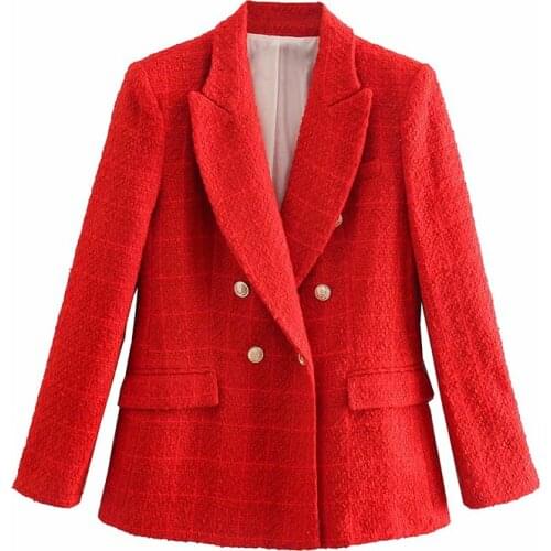 Tweed Women Red Blazers 2021 Spring-Autumn Fashion Ladies Loose Elegant Jackets Casual Female Chic Coats Girls Outerwear