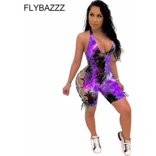 Women Sleeveless Jumpsuit Rompers Bodysuit Lace-up Hollow Sports Short Pants Club Backless Biker Shorts Playsuit Sexy Yoga Sets