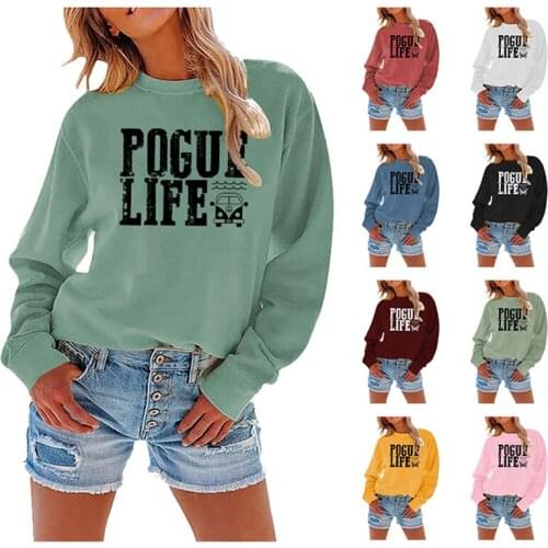 Autumn and winter womens sweater, trendy fashion bus with pattern letters, POGUE LIFE simple loose jacket