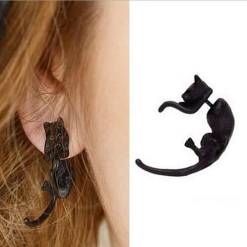 1 PC 3D Black Cat Earrings Boucle D Oreille Punk Gothic Jewelry Stud Earrings For Men And Women