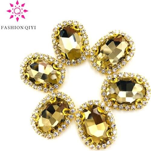 10pcs/pack Light coffee oval shape sew on rhinestones 10X14mm/13X18mm/18X25mm Gold bottom crystal buckle DIY Jewelry Accessories