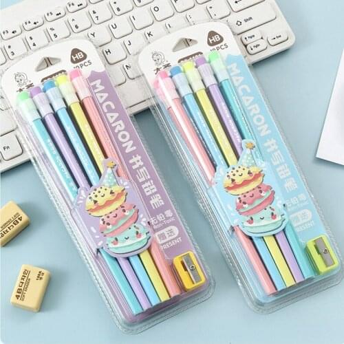 10Pcs/Box Macaron HB Wooden Lead Pencils With Eraser Funny Rotating Pen For Kids Writing Tool Kawaii Stationery School Supplies