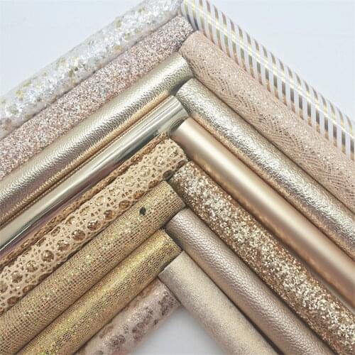 15PCS/SET Gold Chunky Glitter Leather Hearts Stripes Litchi Mirror Mesh Glitter Leather For Earrings Bows DIY 21X29CM GM3502
