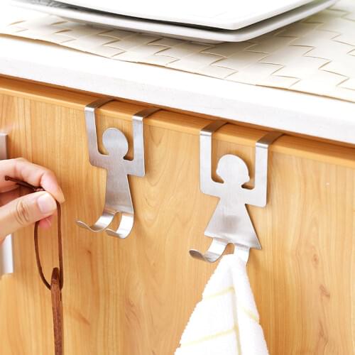 Hot Sale 2pc Stainless Steel Lovers Shaped Hooks Up Cartoon Kitchen Holder Gadget Hanger Humanoid Door Hook Kitchen Accessories