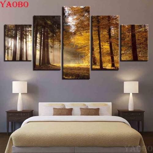 5pcs/set Full Square 5D DIY Diamond Painting Natural Scenery Sun Shines 3D Embroidery Cross Stitch Mosaic Rhinestone Paining