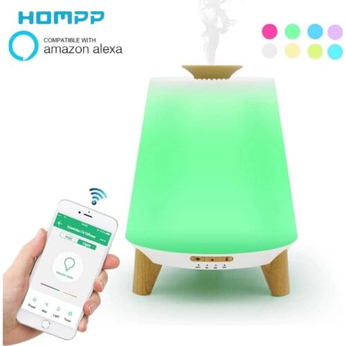 Aroma Diffuser APP Essential Oil Humidifier with Bluetooth Speaker Aromatherapy LED Lights Wood Grain Color 300ml for Home Kids
