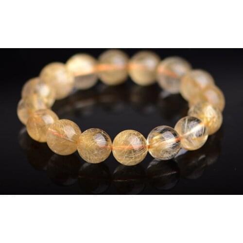 5A Grade Brazil 100% Natural Gold Rutilated Quartz Round Beads Bracelet Women Men Energy Gemstone Stretch Jewelry Gift