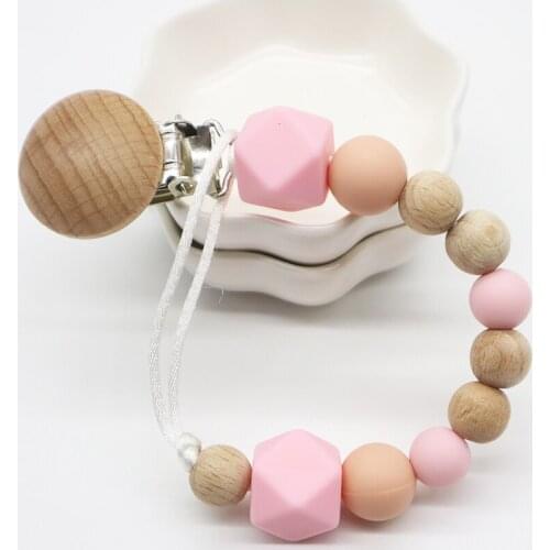 1pc Beech Pacifier Clips Food Grade Silicone Beads Dummy Holder Nipple Chain Baby Pacifier Pendant Soother Attachment BPA Free