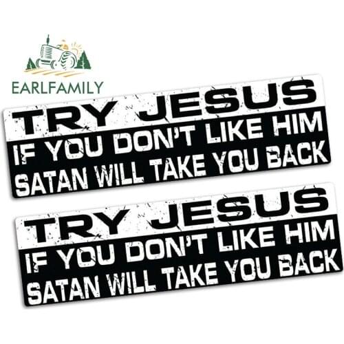 EARLFAMILY 15cm x 4.2cm TRY JESUS Funny Bike Bumper Sticker Vinyl JDM Car Truck 4X4 Off-road Class Decal Car Stickers 2pcs