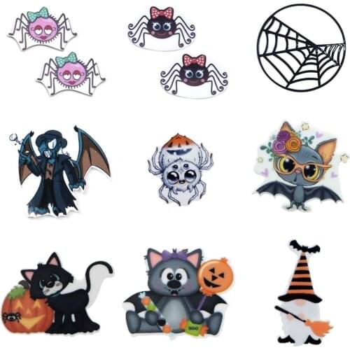 Halloween Cat Pumpkin Acrylic Resin Flatback Hair Bows Custom Planar Resin Designs Crafts DIY Phone Decorations,1Yc18002