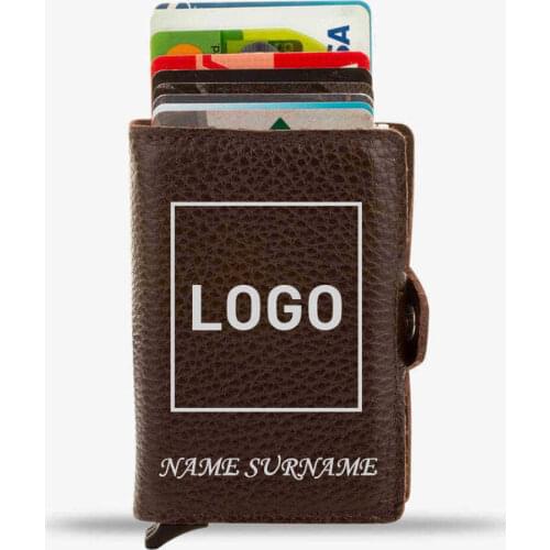 Customisable Automatic Pop-Up Leather Card Holder Brown with Two Mechanisms